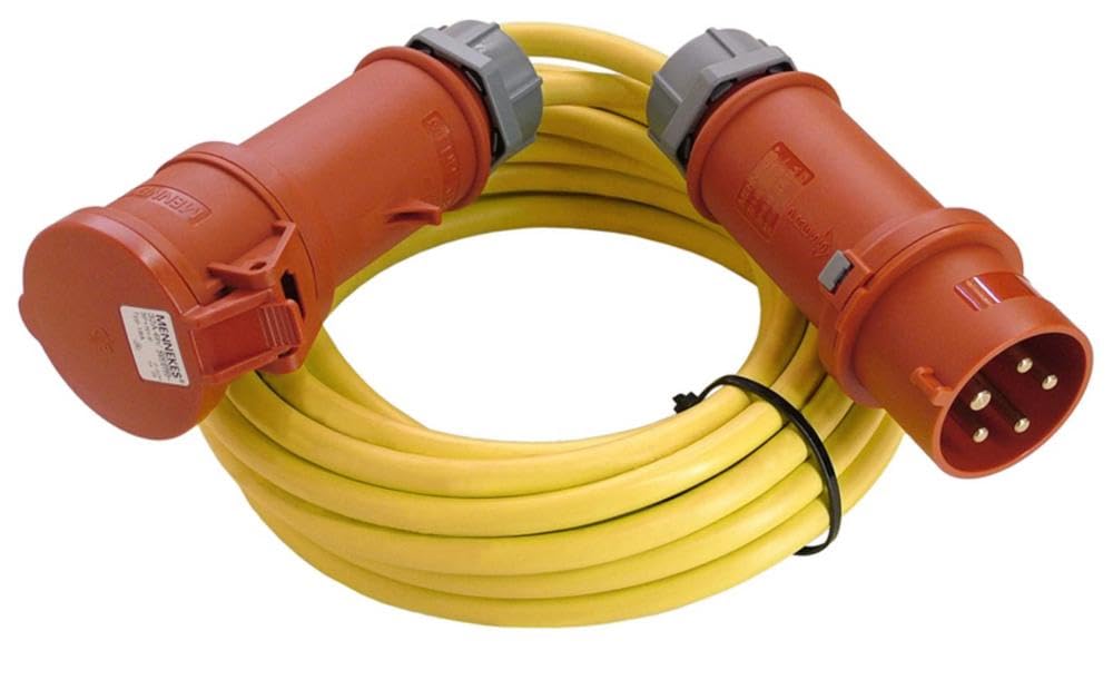 as - Schwabe 60712 Rallonge électrique CEE avec câble K35 ATN07V3V3F 5G4 et fiche d'inverseur de phe pour usage en extérieur Protection IP44 Jaune 10 m 400 V/16 A