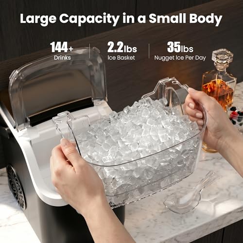 Image of AGLUCKY Nugget Ice Makers Countertop with Handle, Crushed Ice Ready in 5 Mins, 35lbs /Day, Self-Cleaning, Portable Ice Machine with One-Click Operation for Home /Kitchen /Party /RV /Camping