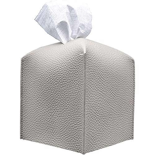 Jevina Cubierta de la caja de pañuelos, Refinado moderno de cuero PU cuadrado titular de la caja de pañuelos - Soporte decorativo/organizador gris claro Cover