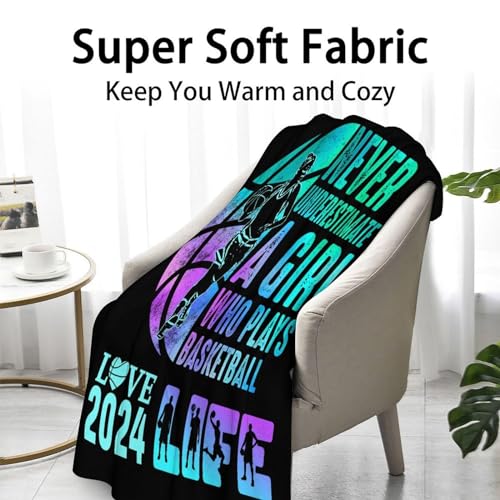 Basketball Throw Blanket for Teen - 50x60 Inches Throw Size - Soft Fluffy Cozy Blankets Gift - Black Sports Blanket Throws for Living Room Decorative