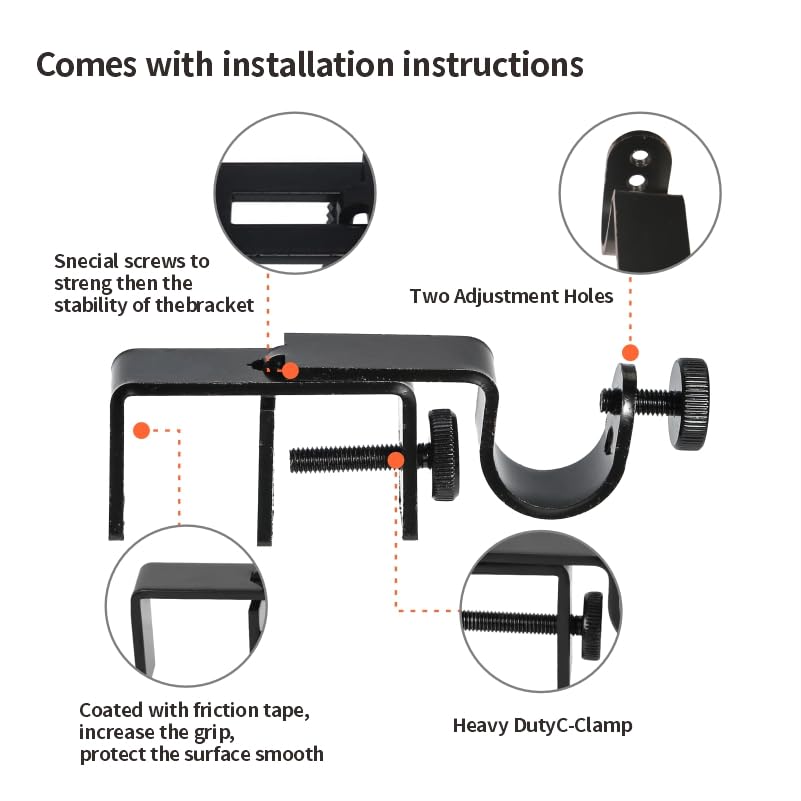 Myskuasin Outside Mounted Blinds Curtain Rod Bracket - Tool-Free No Drill Installation for 1.3-2 Inch Rectangular Headrails, Black 3-Pack