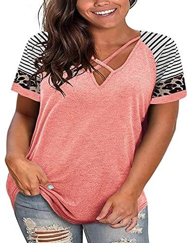 Haloumoning Plus Size Tops for Women Summer Short Sleeve Oversized
