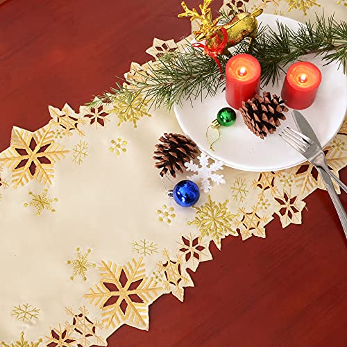 Simhomsen Embroidered Snowflakes Table Runner for Christmas Holiday and Winter (Gold, 14 x 69 inch), Gold, 14×69 inches - Image 3