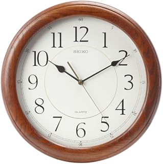 Seiko Wanduhr mit leisem Sekundenzeiger, Dunkelbraun, massives Eichengehäuse