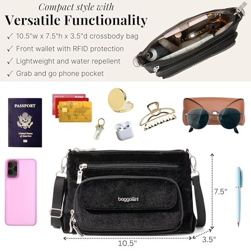 Image of Baggallini Original Everyday 11x7.5 Crossbody Bags Rfid Protected Lightweight Nylon Zippered Travel Purse