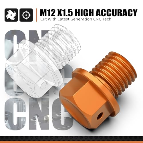 Image of NICECNC M12 x P1.5 Magnetic Drain Plug, Orange | Compatible with KTM 125-530 SX /SX-F /EXC /EXC-F /EXC-R /XC /XC-W /XC-F 2000-2023