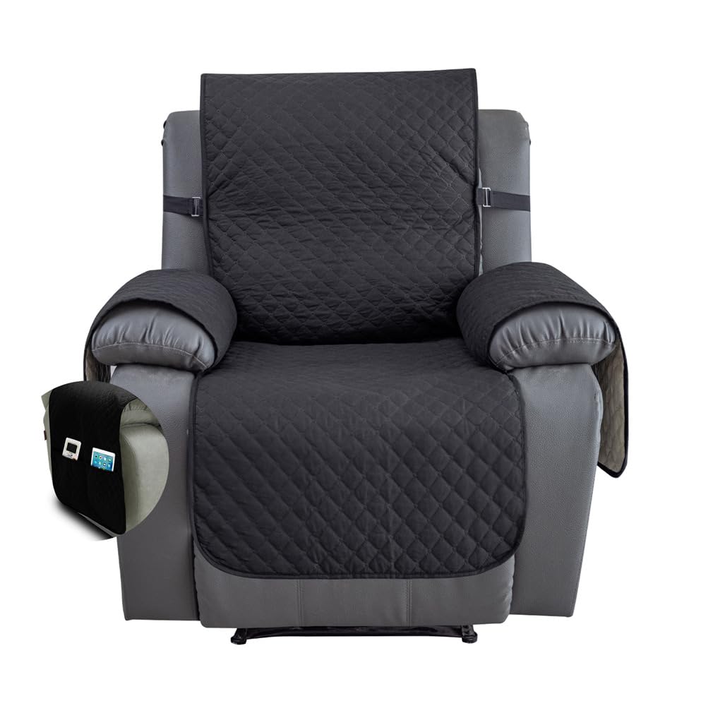 Fansu Funda de Sillón Relax 1 Plaza, Diamante Impermeable Sillón Relax Funda Reclinable, Cubre sofá, Extraíbles y Lavables Protector sofá Acolchado (Negro,1 Plaza)