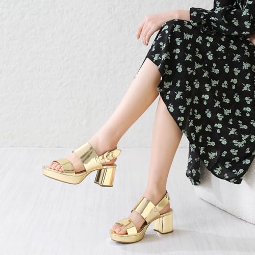 Image of RIBONGZ Block Heels Prom Heeled Sandals for Women Chunky Square Open Toe Strappy High Heels Ankle Strap Wedding Bridal Shoes High Heel Sandals for Party Dress