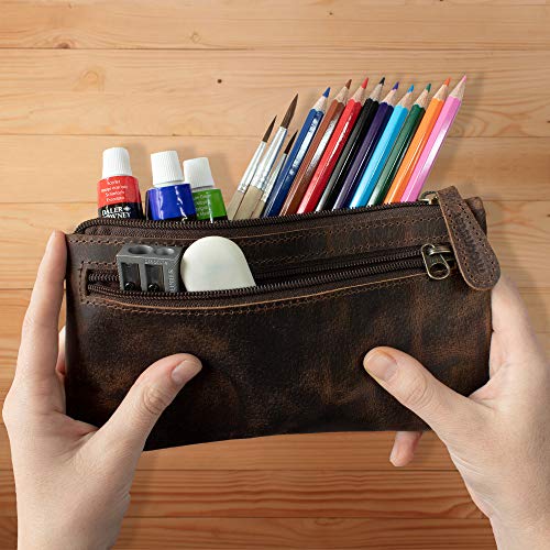 Moonster BROWN PENCIL CASE 20X10CM Leather Pencil Case - Beautifully Handcrafted Zippered Pouch That’S Made To Last thumb #5