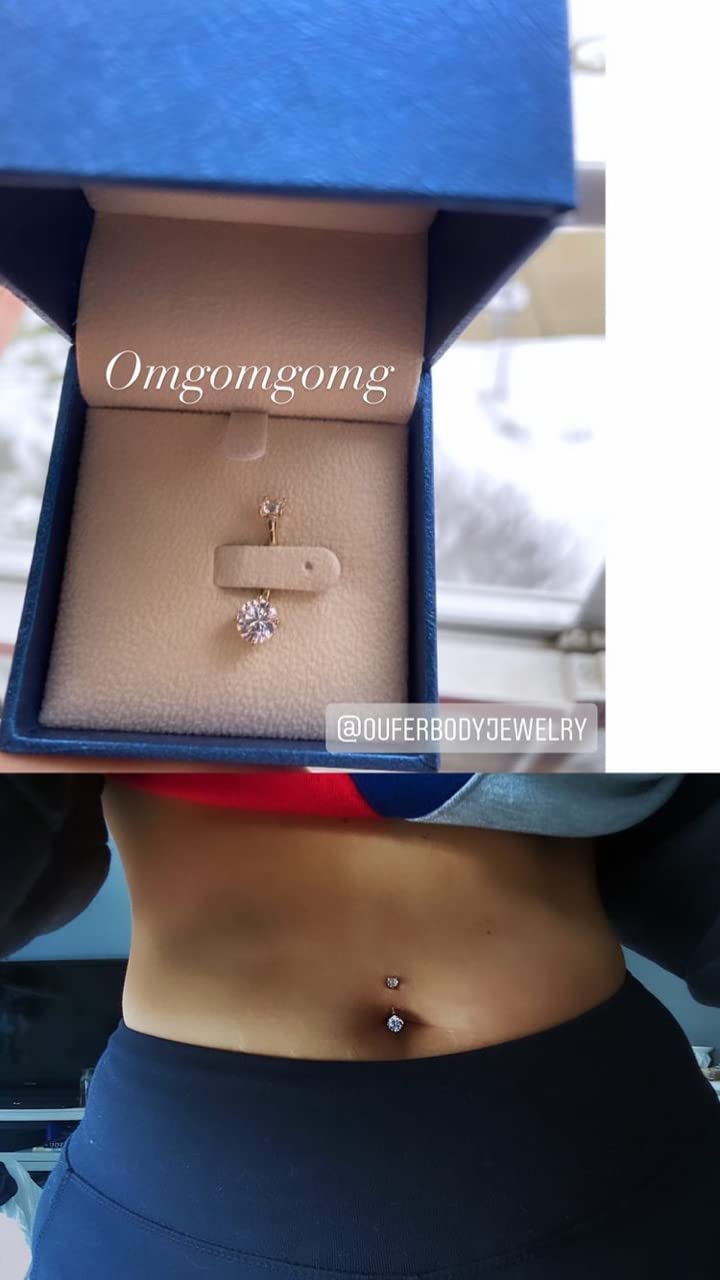 OUER - Piercing per Ombelico in Oro Massiccio 14 G 14 K, con Zirconia cubica Trasparente, Zirconia cubica Belly Piercings Navel Piercing Gioielli per Ombelico
