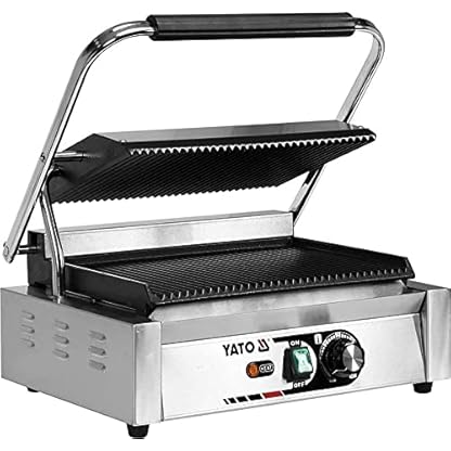 YATO Elektro Kontaktgrill geriffelt 2200W Gusseisen Grillplatte Gastro Imbiss Steakgrill