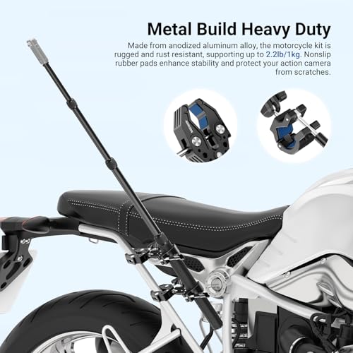 Image of NEEWER Motorcycle Mount Accessories Kit Compatible with GoPro Insta360 DJI, Bike Tail Handlebar Invisible Selfie Stick Double Clamp Holder with Action Camera Adapter for POV Video Recording, GP-30