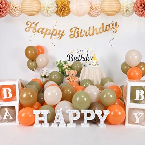 Image of Sage Green Brown Balloon, 60 Packs 12 Inch Brown Beige Jungle Safari Wild Woodland Balloon, Olive Green Orange Balloons for Birthday Thanksgiving Harvest Festivals Fall Party Decorations