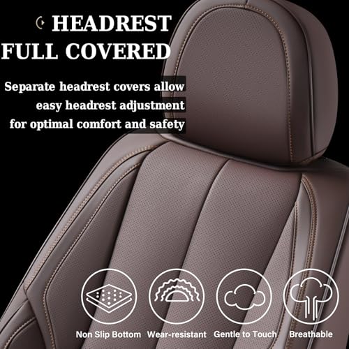 Image of Coverado Car Seat Covers Full Set, Seat Covers for Cars, Car Seat Covers Front Seats and Back, Brown Car Seat Protector Waterproof, Nappa Leather Car Seat Cushion Fit for Most Cars