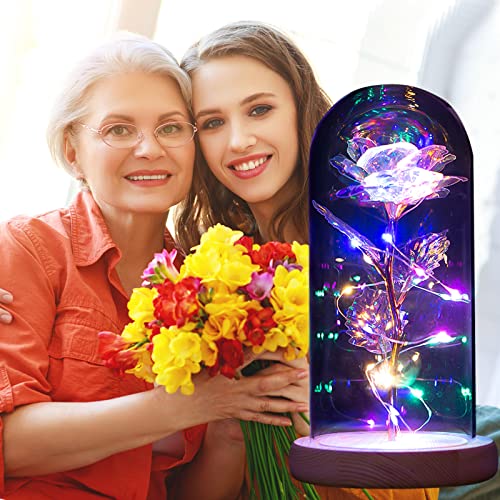 Mothers Day Flowers Gifts For Mom,Birthday Gifts For Women,Flowers Rose Gifts For Women,Mother Day Mom Gifts From Daughter,Rainbow Glass Rose Flower Gifts For Mom,Friends Female,Her,Teacher,Girlfriend #TOP1