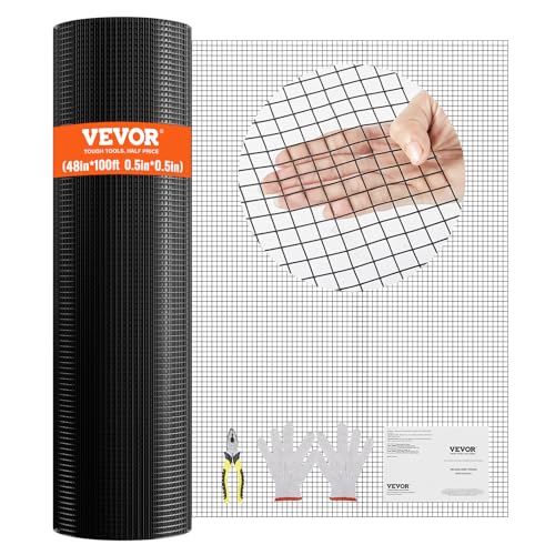 VEVOR Rollo de malla de alambre galvanizado 1220x30480 mm Malla de alambre para pollos calibre 19, malla metálica recubierta de vinilo para cercas de gallineros, cercas de serpientes para conejos