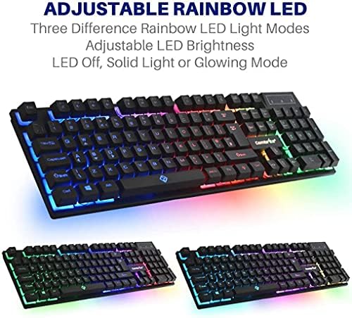 Combrite Raptor Gaming Keyboard And Mouse Set With Large Mouse Pad, Rainbow LED, USB Wired Desktop Combo, UK Layout, For PC, Laptop, PS4, Xbox One, Black