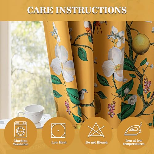 Image of MYSKY HOME Yellow Floral Blackout Curtains 84 inch Long for Living Room Vintage Mid Century Style Lemon Hummingbird Patterned Room Darkening Privacy Drapes Grommet Bedroom Dining Room, 2 Pcs, 52 inchWide