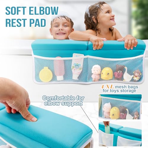 Image of Bath Kneeler and Elbow Rest Pad Set, Thick and Quick Dry Kneeling Pad Support for Knee and Arm, Extra Large Baby Bath Kneeler Pads Bathtub Mat with Toys Organizer for Baby Bath Time, Blue