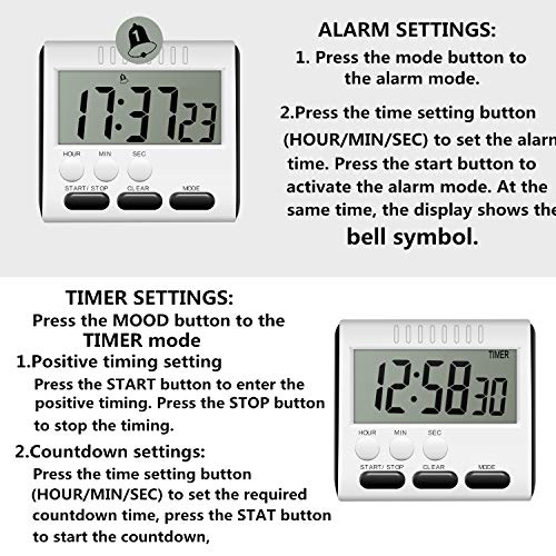Hour Minute Second Count Up Countdown Digital Kitchen Timer, Big Digits, Loud Alarm, Magnetic Backing, Retractable Stand, 3 Pack Black #TOP1