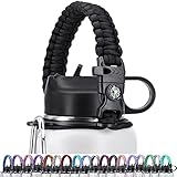 Affute Paracord Handle,Fits Wide Mouth Bottles 12-40 oz, Water Bottle Handle Strap with Safety Ring,Carabiner,Survival Whistle,Compass,Accessories for Walking Hiking Camping (Black)