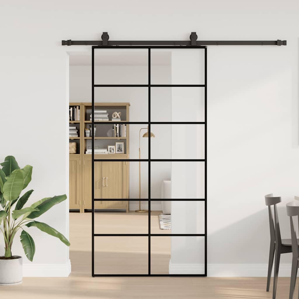 Porta scorrevole, 102 x 205 cm, in vetro ESG e sistema a binari