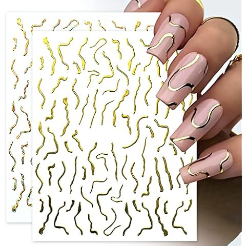 Nail Art Stickers Decals Line Nail Art Supplies Gold 3D Self-Adhesive Nail Decals Metal Curve Stripe Lines Design Nail Sticker Decorations Nail Accessories (Multicolor-6 Sheets) Cover