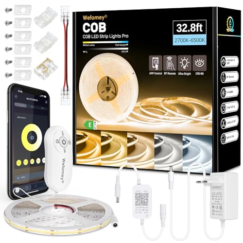 COB LED Streifen 10M, APP Steuerung, LED Streifen Warmweiss Kaltweiß 2700K-6500K, 24V Dimmbar Flexible LED Strip Set mit Fernbedienung und Netzteil,CRI 92 6080LEDs für Wohnzimmer Treppe Küche DIY Deko