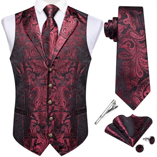 DiBanGu Mens Paisley Vest and Tie Set Silk Dress Waistcoat Necktie Wedding Party Casual Formal Dress Vest for Tuxedo