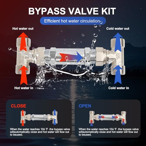 Image of 304 Stainless Steel Replacement Sensor Valve Kit for Hot Water Recirculating Pump System - Includes Valve, 2x 12-inch PEX Supply Lines, Adaptors & Teflon Tape - Potable Water