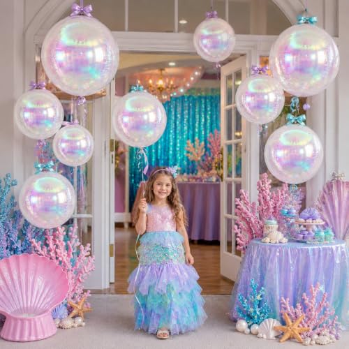 Image of 12PCS Iridescent Round Foil Balloons 22 inch 15 inch 10 inch Large Holographic Balloon