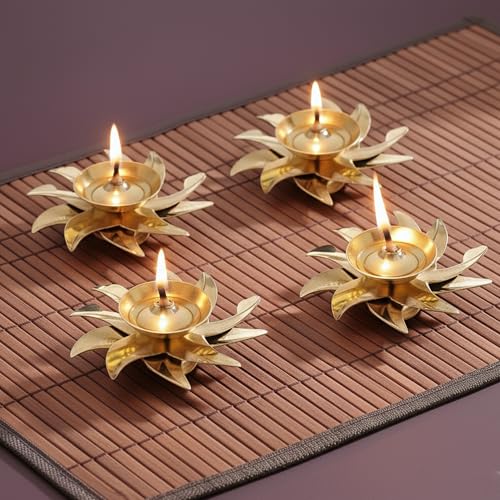 Image of CraftVatika Brass Flower Diya for Puja and Diwali Decoration - Oil Lamp Stand for Pooja Room, Festive Lights, and Home Decor
