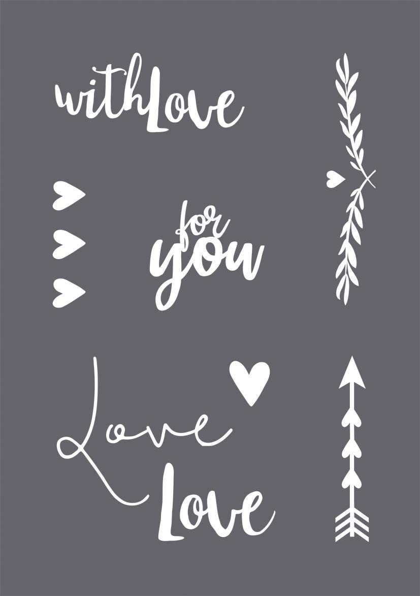 Rayher Colourless 45126000 Set Of Mask Stencil Squeegee For Crafts And Painting, Reusable Silk Screen Template With Love Decor And Heart Designs For Wedding And Anniversary, 14.8X21cm, A5 14.8Cm