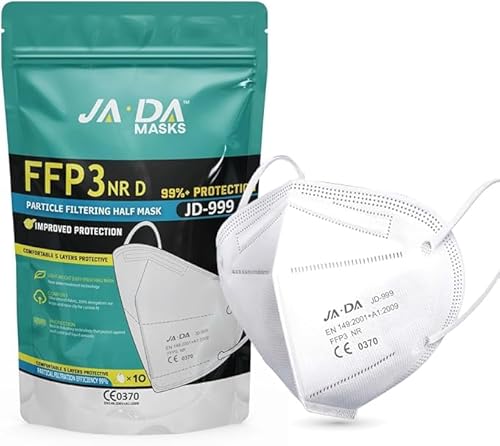 Apex Business Supplies JADA FFP3 Masks Pack of 10 Masks With >99% Filtration Efficiency - Disposable Face Mask UK - Soft And Secure Fit (Packaging may vary)