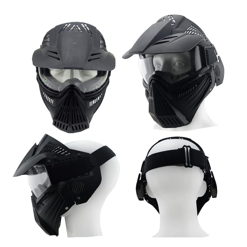 Outdoor Paintball Shooting Face Protection Gear Tactical Full Face PC Mask - Tan & Transparent Len