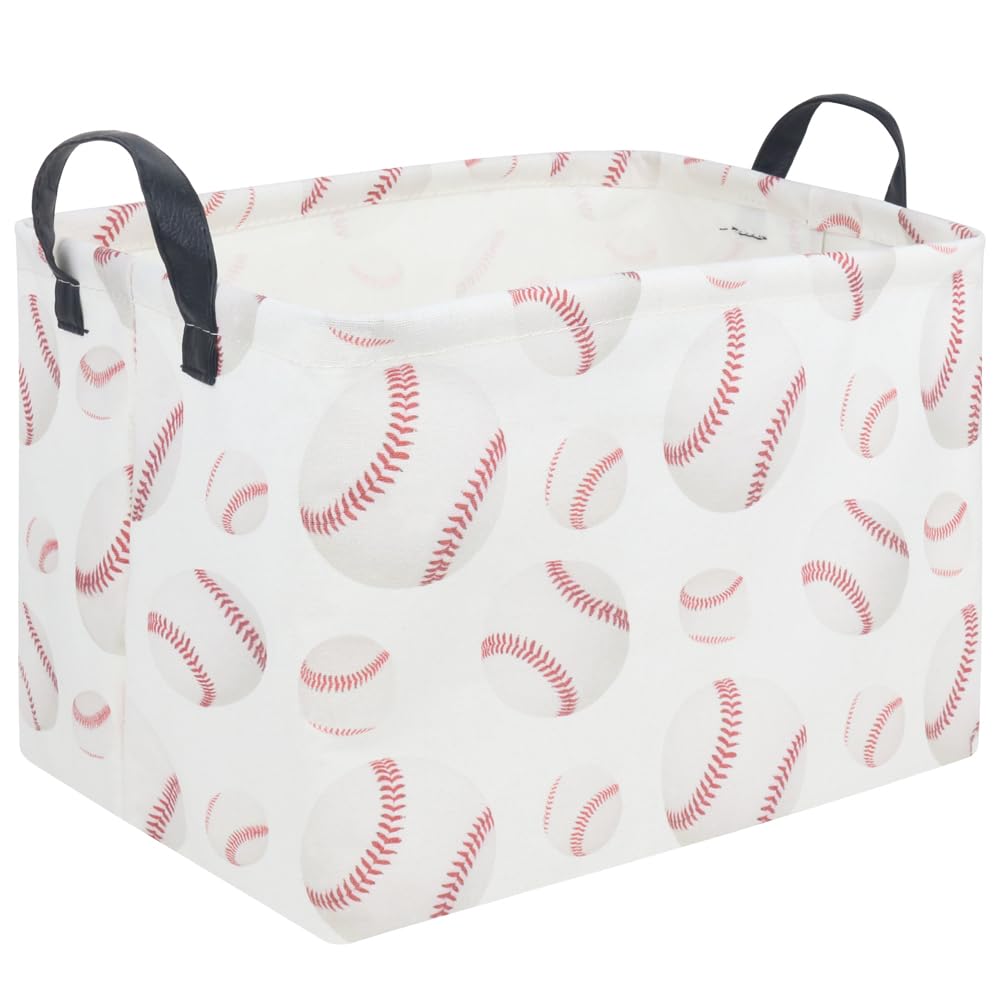 FXOLCSHE Easter baseball basket,Kids Storage Basket,Boys baseball hamper,Waterproof foldable laundry basket,baby Room Decor(Baseballs)