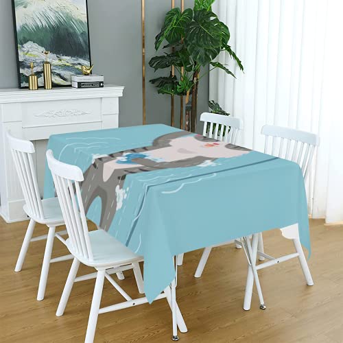Tovaglia rettangolare in poliestere con motivo gattino che sta prendendo una doccia, tovaglia decorativa per cucina, sala da pranzo, feste, bar, bar, tovaglia senza pieghe, 182,9 x 137,2 cm