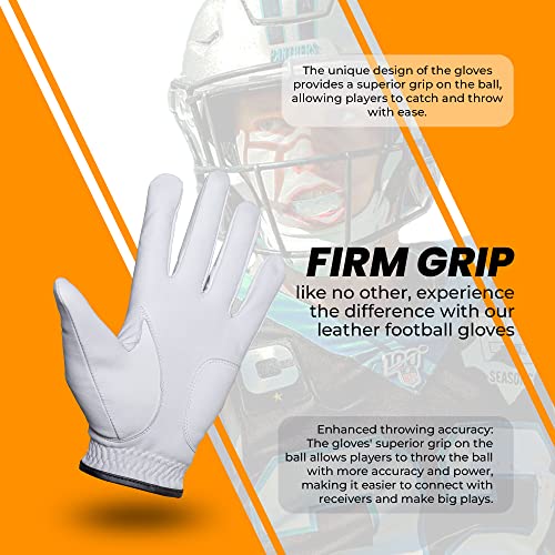 C2Fly Football Gloves, Enhanced Performance And Pro Elite Super Sticky Football Gloves For Youth, Silicone Palm Grip And Ventilation Holes Receiver Gloves, Adults Sizes (White) (X-Large) #TOP3