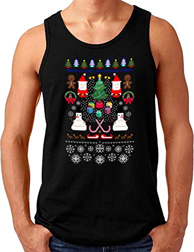 Débardeur homme noir imprimé pixel snowman vêtement coton grande taille S au 4XL