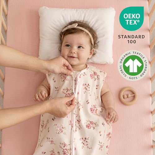 Image of david's kids 2 Pack 100% Organic Cotton Baby Sleep Sack 0-6 Months, Ultra Soft Baby Wearable Blankets with 2-Way Zipper, Comfy Sleep Sack for Infant Newborn Girls Neutral, Small Size, Floral Heart