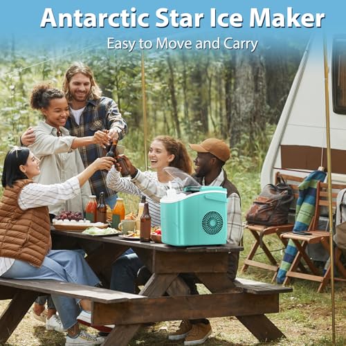 Image of Antarctic Star Countertop Ice Maker Portable Ice Machine,Bullet Ice, Automatic-Cleaning Ice Makers, 26Lbs /24H, 9 Ice Cubes Ready in 6-8 Mins for Home Kitchen Bar Party Green