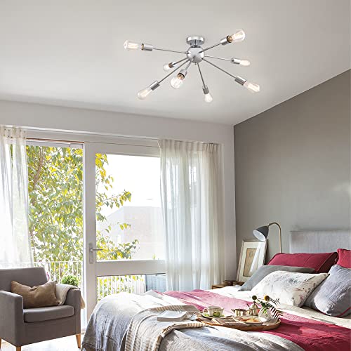 Cottmicmodern Sputnik Ceiling Light Fixture, 8 Lights Sputnik Chandelier, Flush Mount Mid Century Modern Ceiling Lamp, Industrial Chrome Pendant Lighting ​For Living Dining Bed Room #TOP5