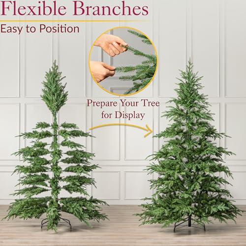 Christow Artificial Christmas Tree 8ft, Realistic Nordmann Fir with Lifelike PE & PVC Tips, Rustic Woodland Shape, Hinged Branches, Twist-Lock Poles, Green Metal Stand for Easy Display, 240cm x 145cm - Image 4