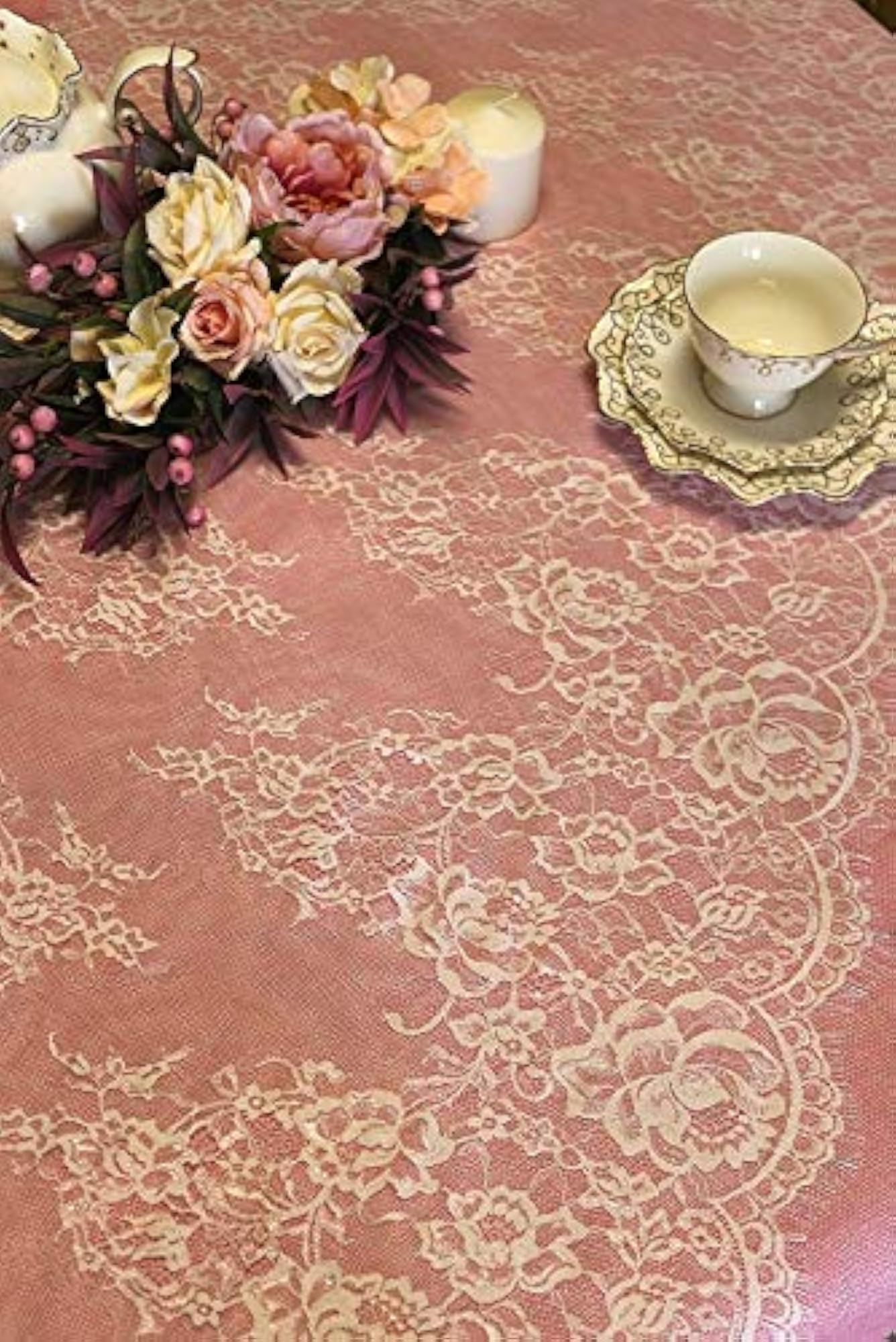 Floral Rose Embroidered Rectangular Cloth Table Overlay