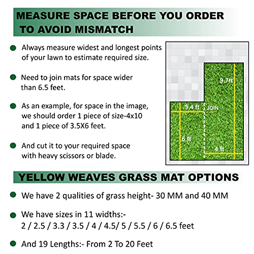 Image of Yellow Weaves 35 Mm High Density Artificial Rectangular Grass Carpet Mat For Balcony,Lawn,Door(5.5 X 13 Feet),Green