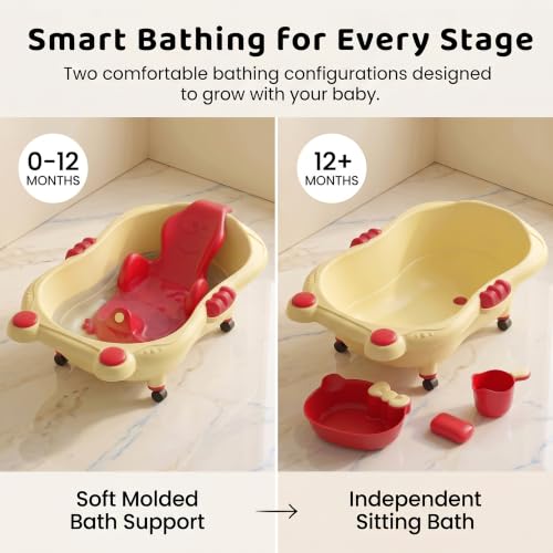 Image of StarAndDaisy AquaNest Baby Bath Tub for Newborn to 5 Years with Ergonomic Baby Bather Seat, 360 Wheels, Bathing Tray & Mug, BPA-Free Kids Bathtub with Drain Plug & Rolling Base