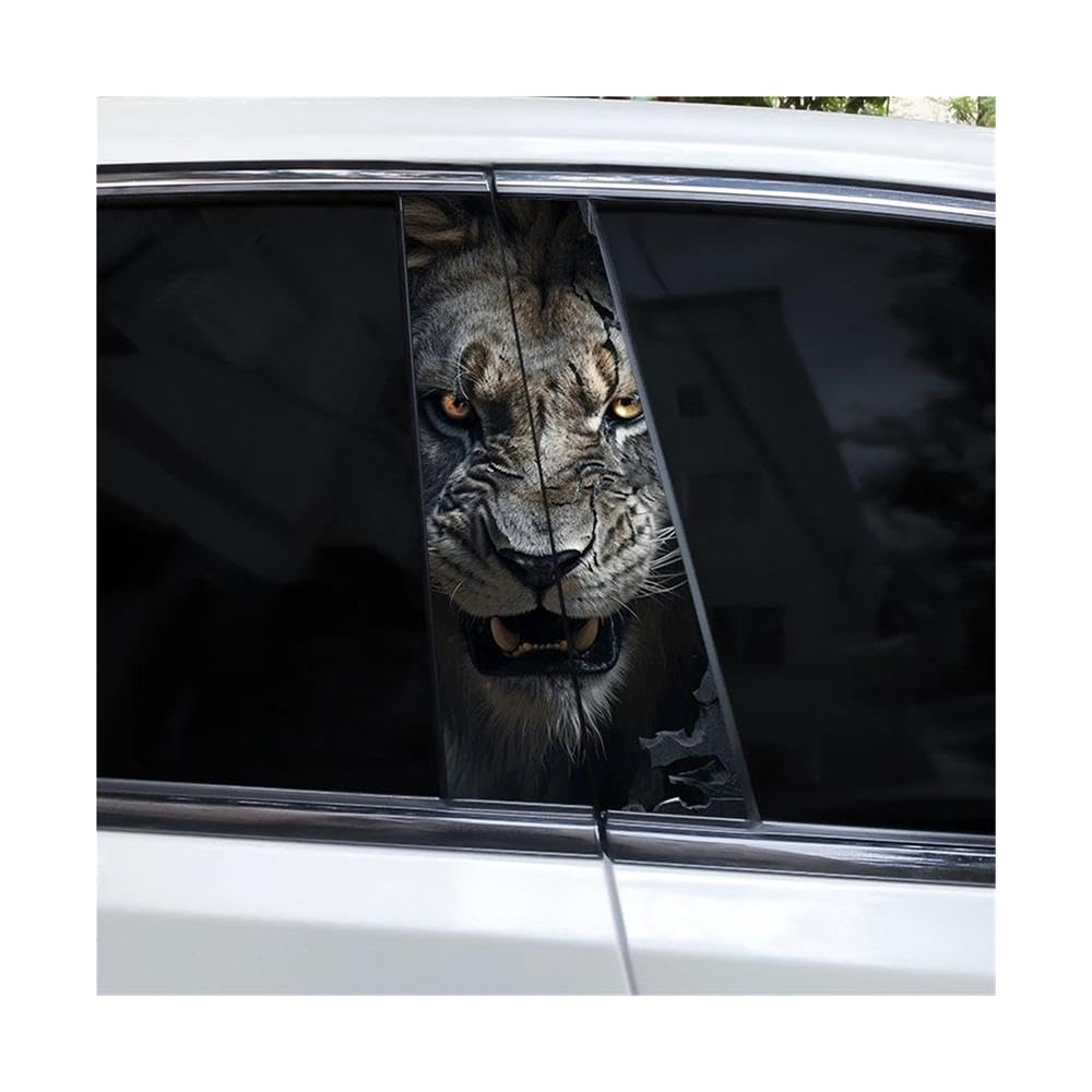 Bertdcx G 2Pcs Animal Lion Car B Pillar Waterproof Decal Diy Animal Door Pillar Decal Coverin Scratched Sticker Auto Parts(G)