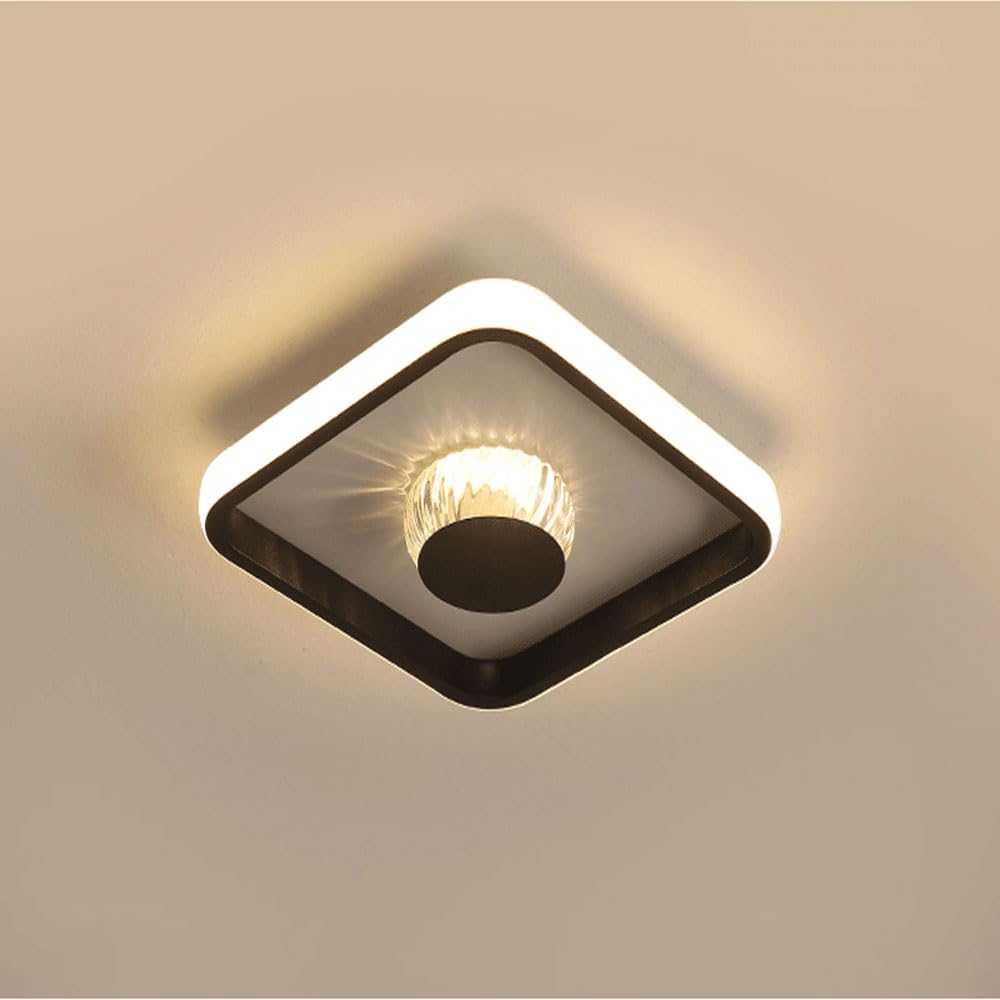 Plafonnier carré noir en métal de style épuré intégrant une ampoule sphérique LED 11W moderne