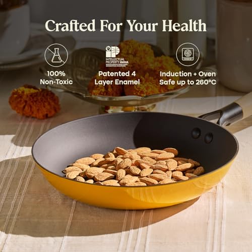 Image of CUMIN CO. LITE Cast Iron Fry Pan | 26 cm, 2L | Induction Base Cookware | 5 Years Warranty | Non Toxic Non Stick Pan for Omelette | Chemical Free Coating | No Seasoning Needed | Mustard