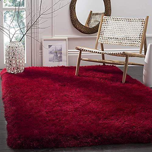 Image of A R Creations Anti Slip Fluffy Fur Plain Area Rug Made with Polyester and Microfiber for Home Office Kitchen Living Room Bedroom and DiningHall (3x5 Feet, Red